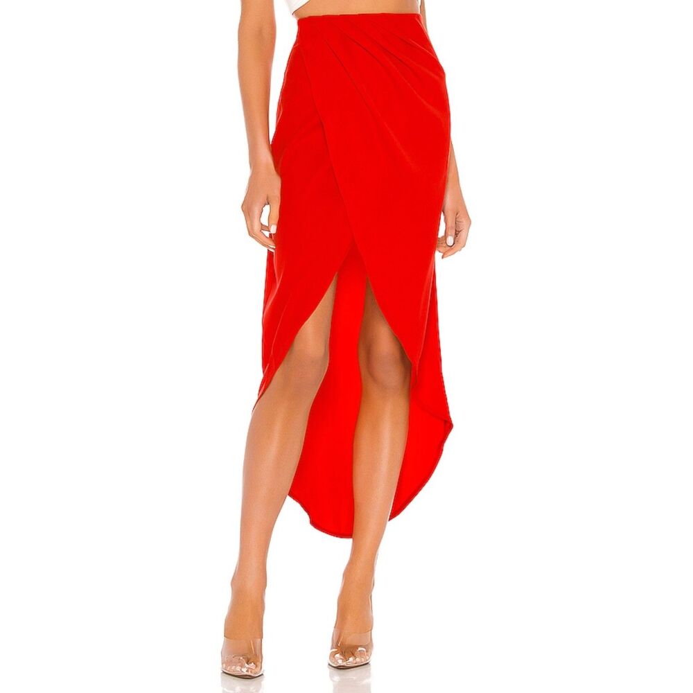 REVOLVE Superdown Red Arielle Slit Lightweight Side Zip Pleated Maxi Skirt XS